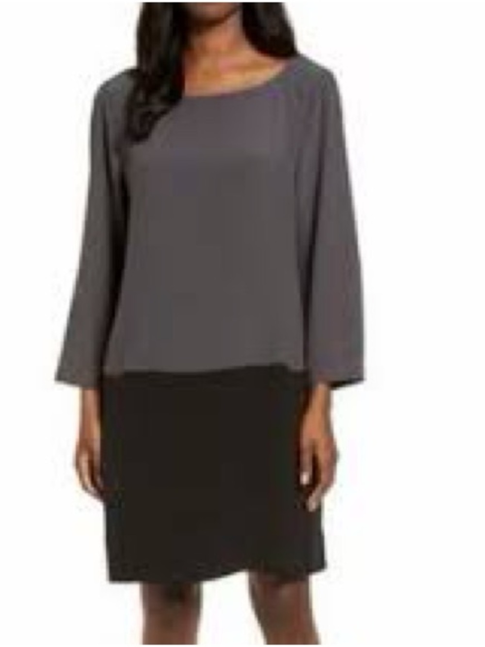 Eileen Fisher gray and black tunic dress with Pockets and sleeves. Size L